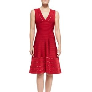 Herve Leger Eyelet-Trim Dress, Lipstick Red